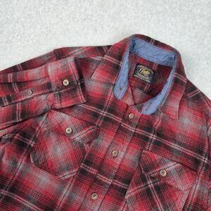 Jachs Mens Small Heritage Flannel Red Black Plaid Long Sleeve Button Down Shirt